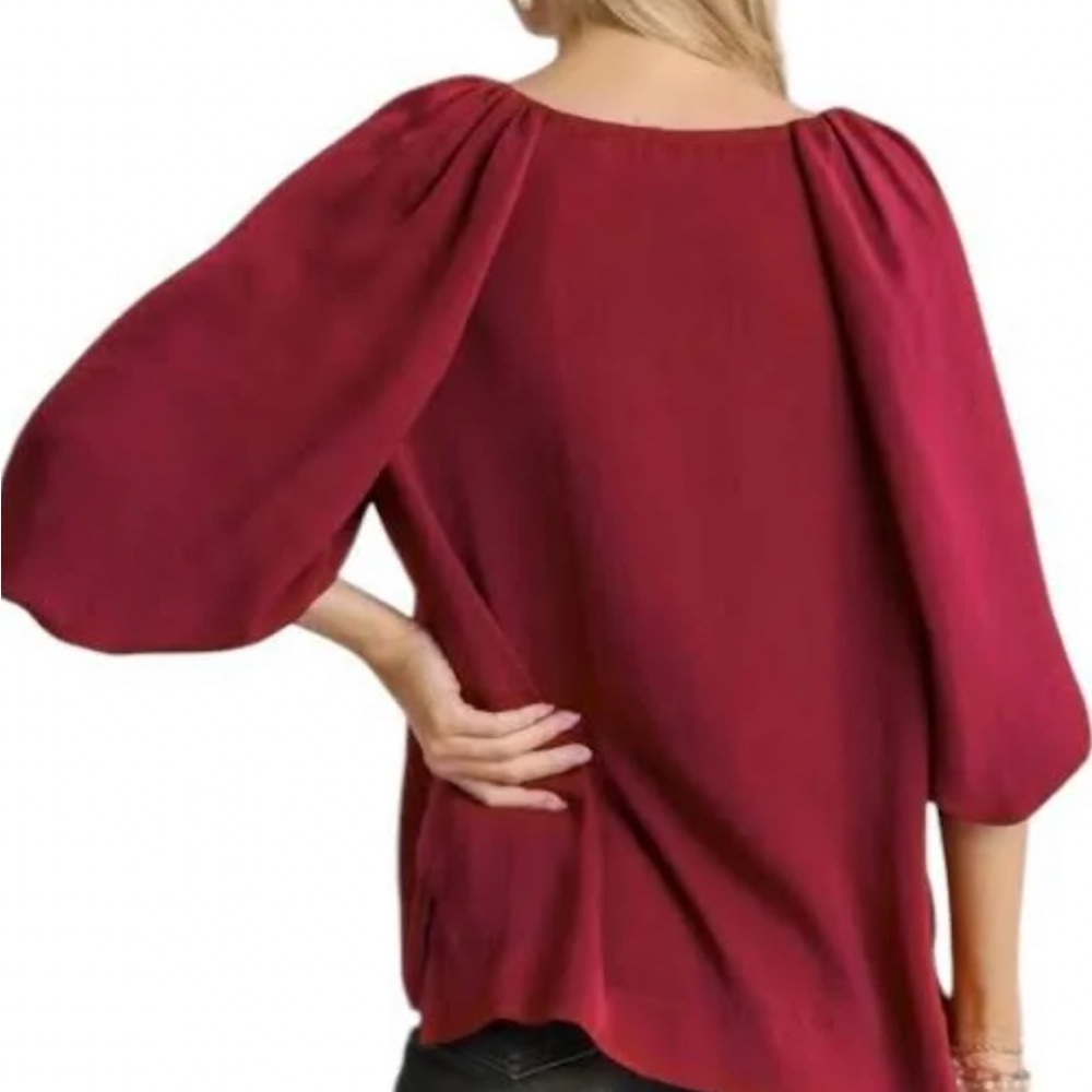 Umgee Deep Red Women's Blouse - Picture 6 of 8